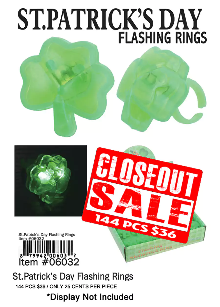 St Patrick Day Flashing Rings - Closeout 144 Pcs.